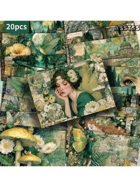 Postcards Elf-Themed Green Magic Retro Junk Journal Paper Scrapbooking DIY Craft